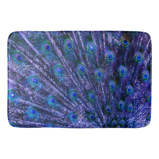 Purple Peacock Feathers Bath Mat (Front)