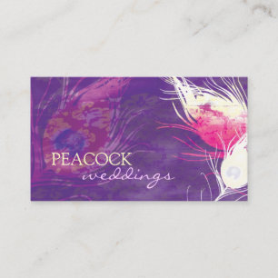 Purple Peacock Feathers Chic Wedding Business Card