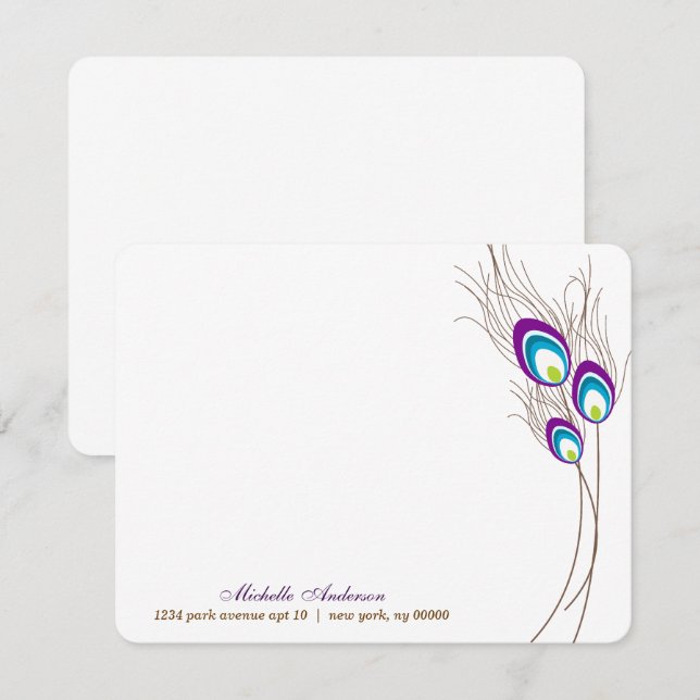 Purple Peacock Feathers Flat Note Cards (Front/Back)