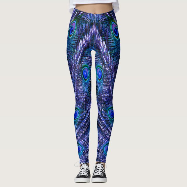 Purple Peacock Feathers Leggings (Front)