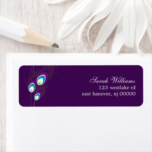 Purple Peacock Feathers Return Address Label (Insitu)