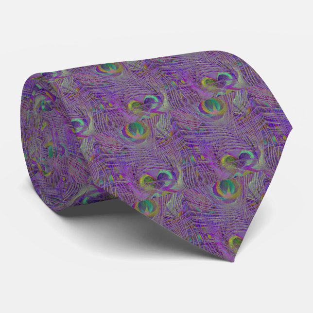 Purple Peacock Feathers Tie (Rolled)