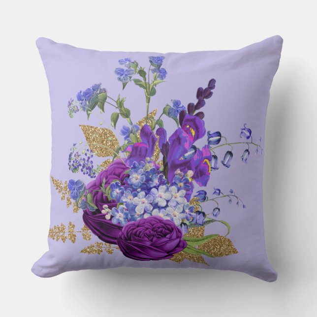  Purple Peacock Image Glitter Reversible Pillow  (Front)