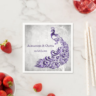 Purple Peacock Leaf Vine Bridal Shower Napkin