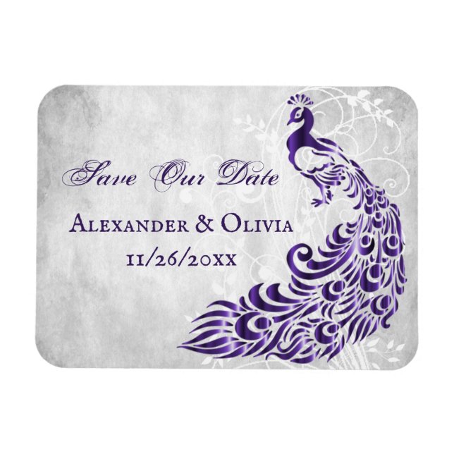 Purple Peacock Leaf Vine Save The Date Magnet (Horizontal)