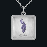 Purple Peacock Necklace<br><div class="desc">Personalise a unique gift for your bridesmaids with a Purple Peacock Necklace. Necklace design features a vibrant peacock resting on a delicate white foliage vine against a grunge background. Personalise with the bridesmaid's name for a cherished reminder of your big day. Additional wedding stationery available with this design as well....</div>