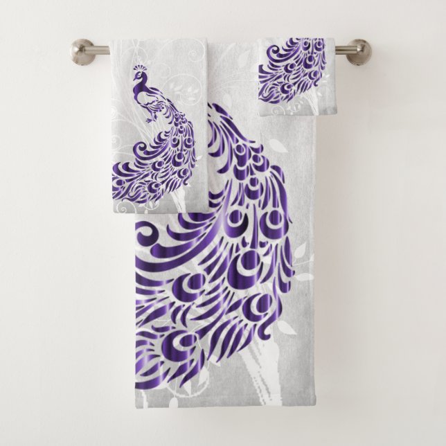 Purple Peacock Personalised Bath Towels (Insitu)