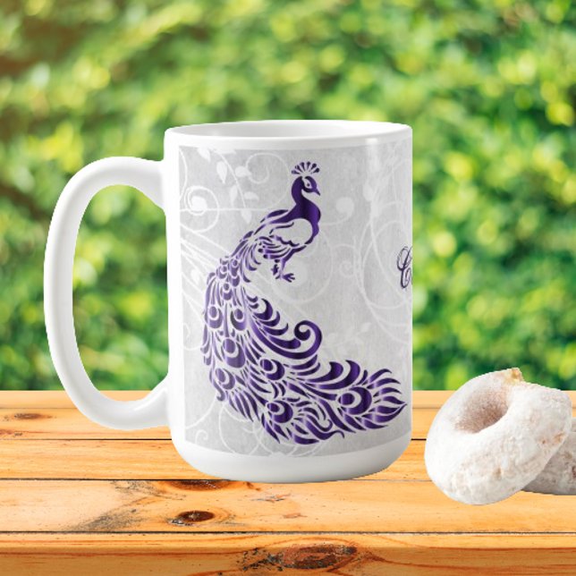 Purple Peacock Personalised Coffee Mug (Purple Peacock Personalized Coffee Mug)