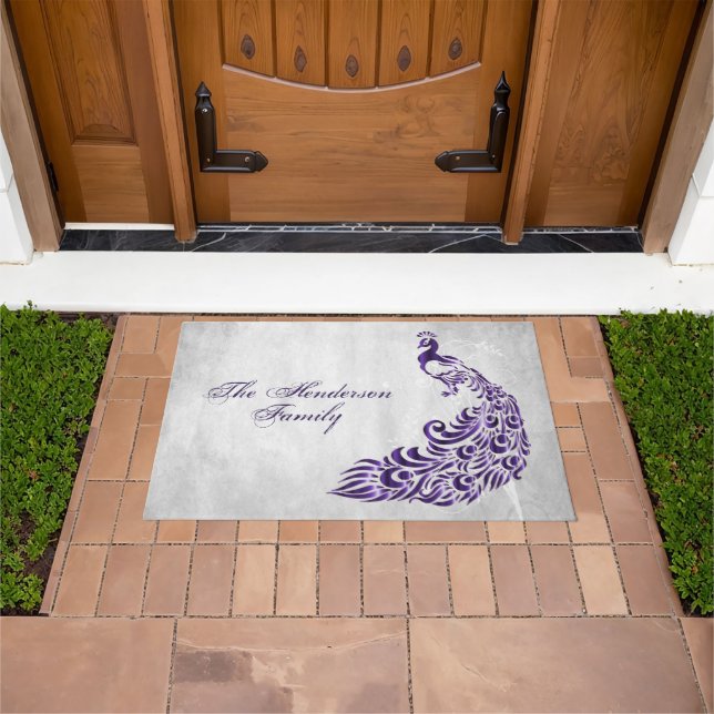 Purple Peacock Personalised Door Mat (Outdoor)
