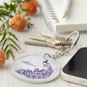 Purple Peacock Personalised Key Ring