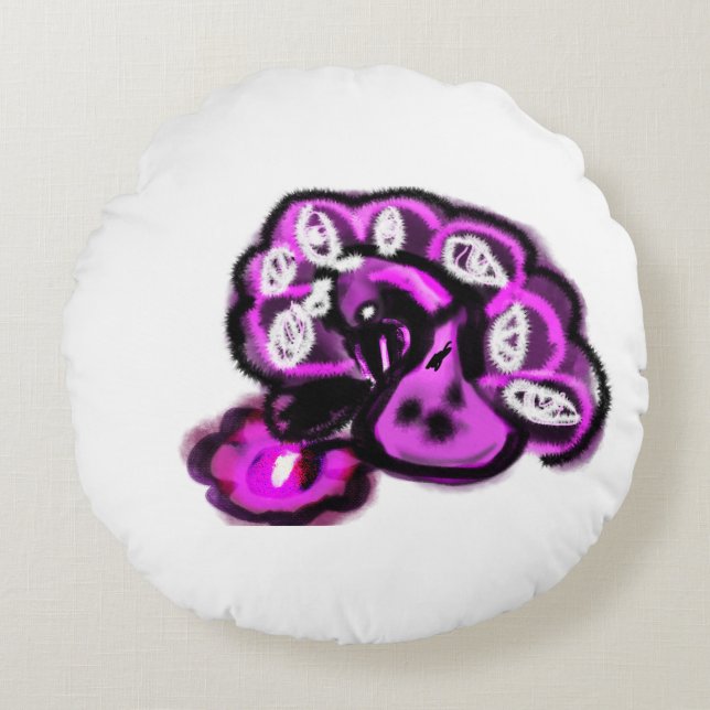 Purple peacock round cushion (Front)