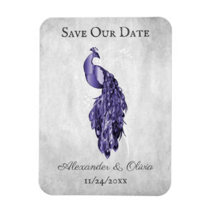 Purple Peacock Save The Date Magnet