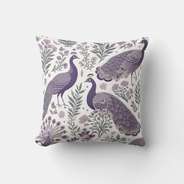 Purple Peacock Toile  Cushion (Front)