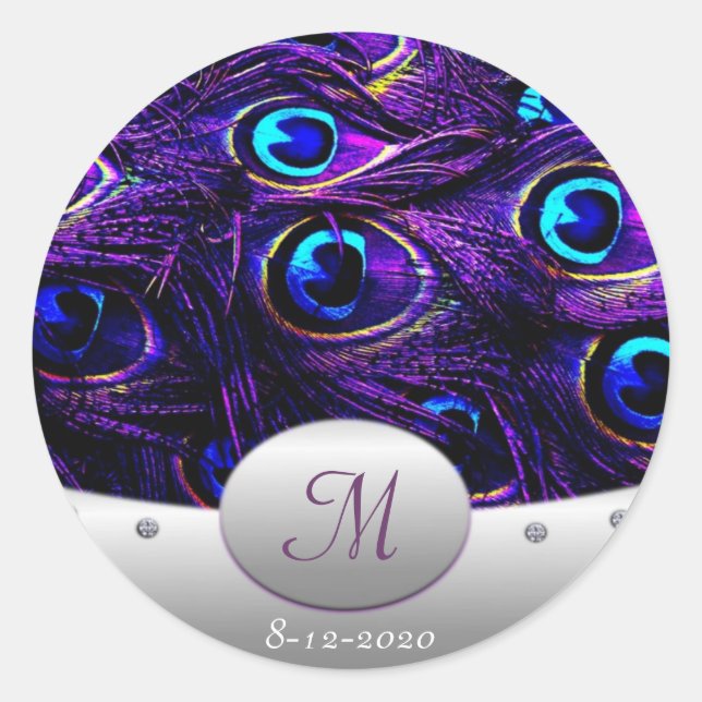 Purple Peacock Wedding Invitation Envelope Seals (Front)