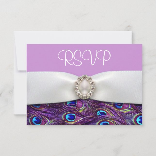 Purple Peacock Wedding RSVP Response Cards (Front)
