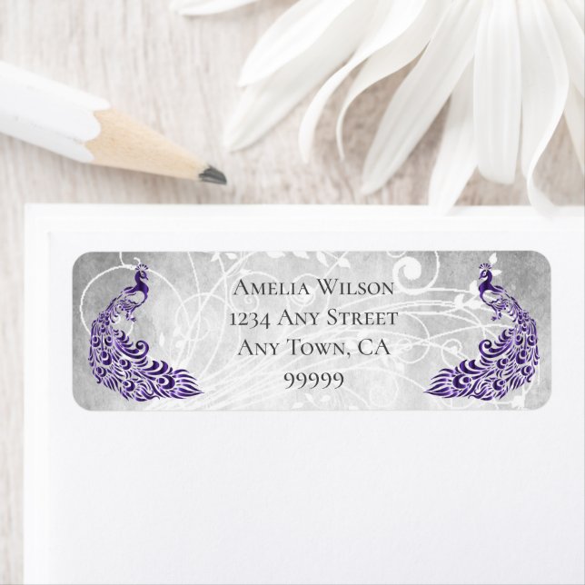 Purple Peacocks Address Label Return Address Label (Insitu)