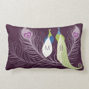 Purple Peacocks Pair Wedding Anniversary Custom Lumbar Cushion