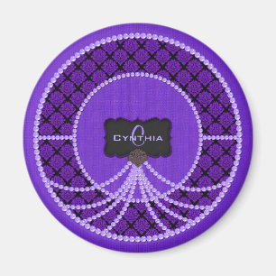 Purple Pearl Damask-Round Magnet