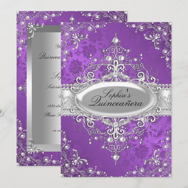 Purple Pearl Vintage Glamour Quinceanera Invitation (Front/Back)