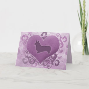 Purple Pembroke Welsh Corgi Valentine Card