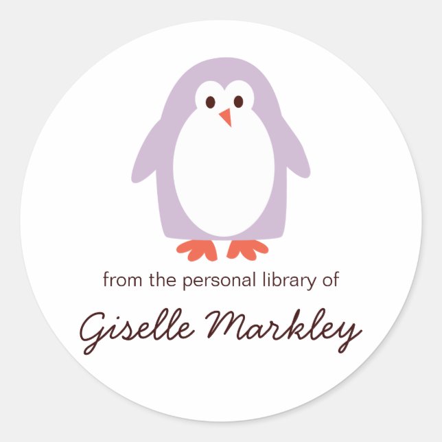 Purple Penguin Bookplates Classic Round Sticker (Front)