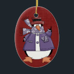 Purple Penguin Ceramic Christmas Ornament<br><div class="desc">Text can be added to this ornament to make a personalised holiday gift. If you need help,  just click on the contact link above to send the designer a personal detailed message.</div>