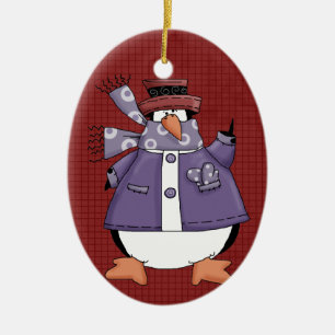 Purple Penguin Ceramic Christmas Ornament