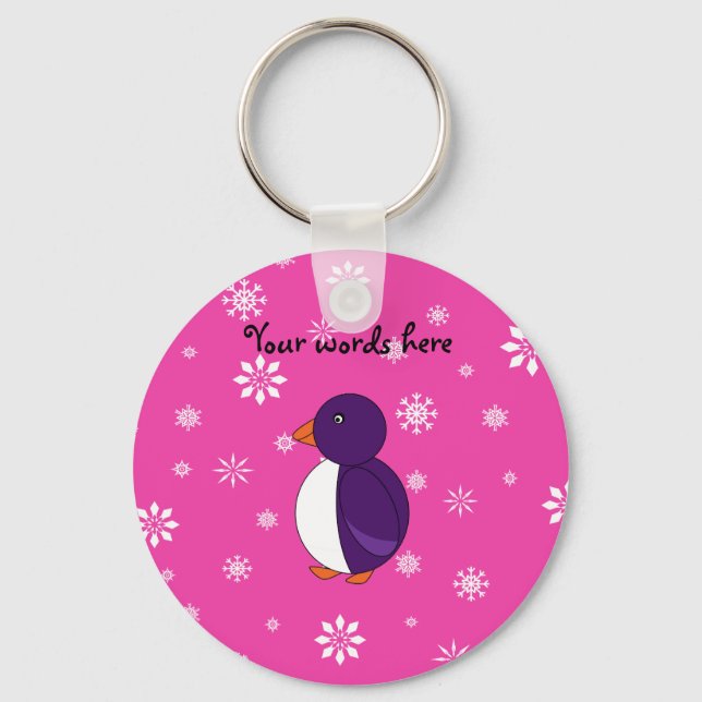 Purple penguin pink snowflakes pattern key ring (Front)