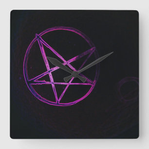 purple pentagram square wall clock