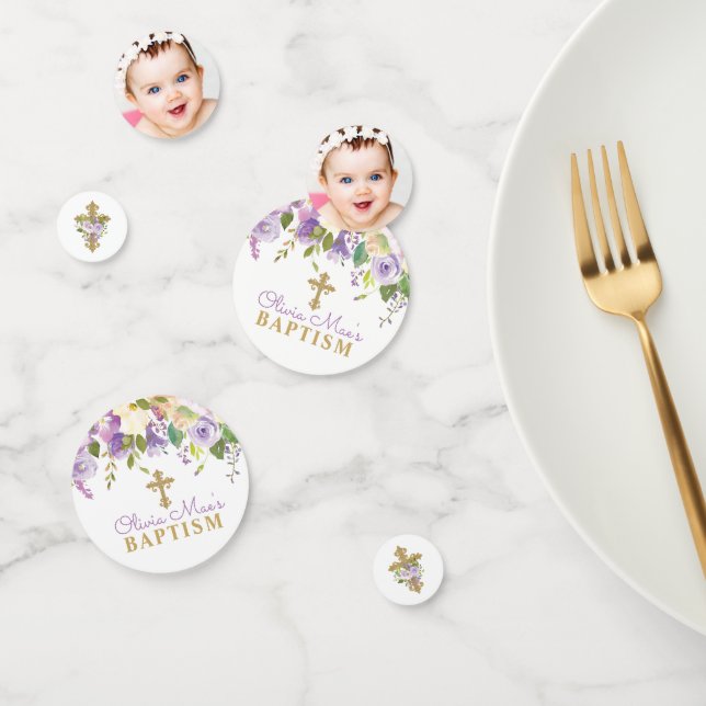 Purple Peonies Baptism Personalised Table Confetti (Group)