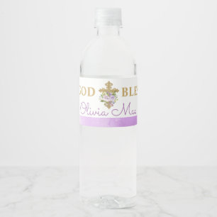 Purple Peonies Baptism Water Bottle Labels