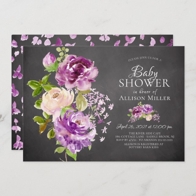 Purple Peonies Floral Baby Shower Invitation (Front/Back)