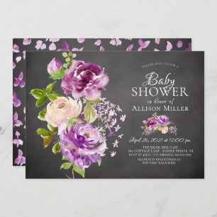 Purple Peonies Floral Baby Shower Invitation
