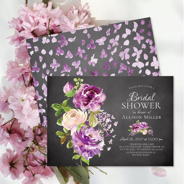Purple Peonies Floral Bridal Shower Invitation (Creator Uploaded)