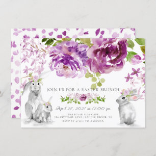 Purple Peonies Floral Easter Brunch Invitation
