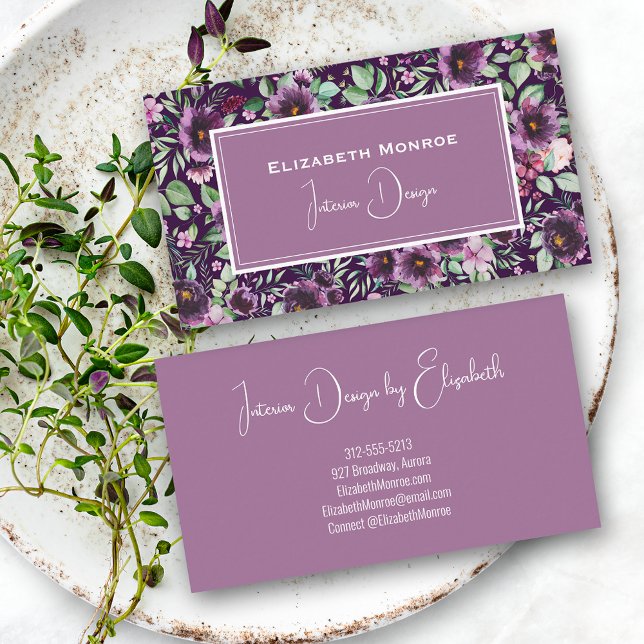Purple Peonies Floral Interior Design Business Card (Creator Uploaded)