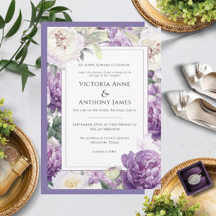 Purple Peonies Floral Modern Wedding Invitation