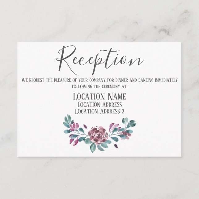 Purple Peonies floral Reception Accommodation card (Front)