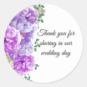 Purple Peonies Floral Thank You Sticker
