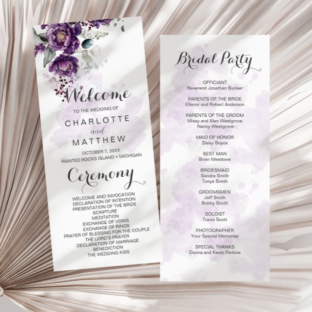 Purple Peonies Floral Wedding Program (Creator Uploaded)