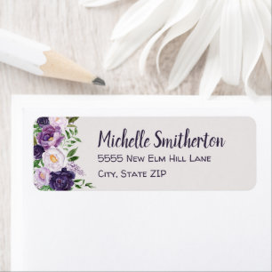 Purple Peonies Floral Women's Birthday  Return Address Label