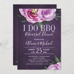 Purple peonies i do bbq wedding rehearsal dinner invitation