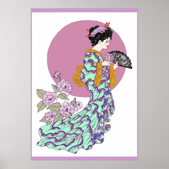 Purple Peony Fan Poster (Front)