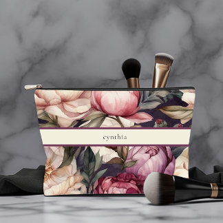 Purple Peony Floral Accessory Pouch