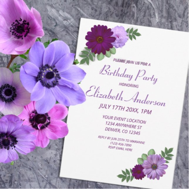 Purple Peony Floral Birthday Party Invitation (Creator Uploaded)