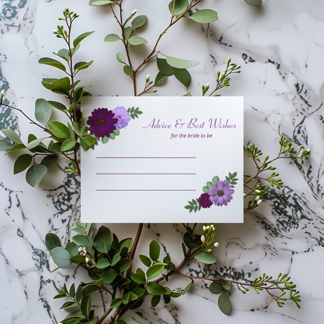 Purple Peony Floral Bridal Shower Advice Card (Creator Uploaded)