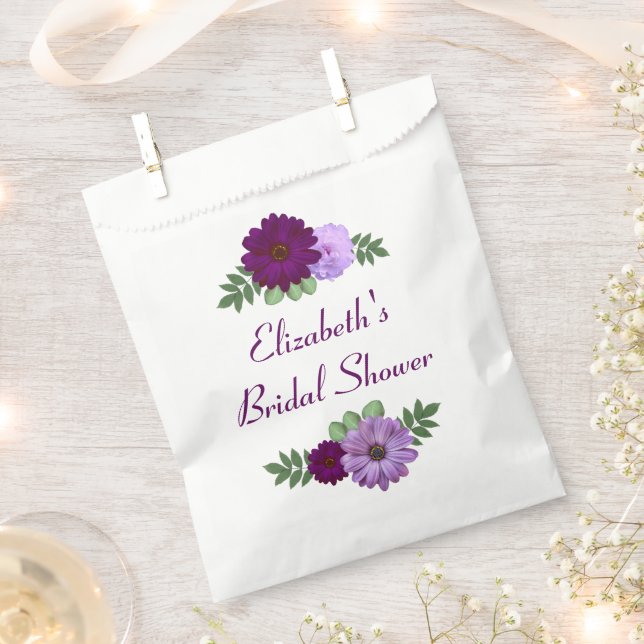 Purple Peony Floral Bridal Shower Favour Bag (Clipped)