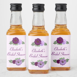 Purple Peony Floral Bridal Shower Liquor Bottle Label