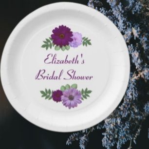Purple Peony Floral Bridal Shower Paper Plate