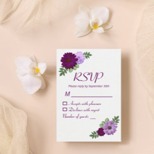 Purple Peony Floral Bridal Shower RSVP Card